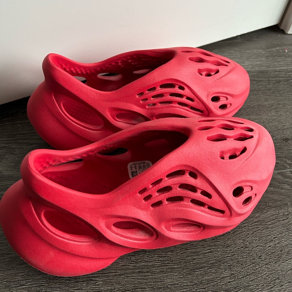 Red Yeezy foam runners